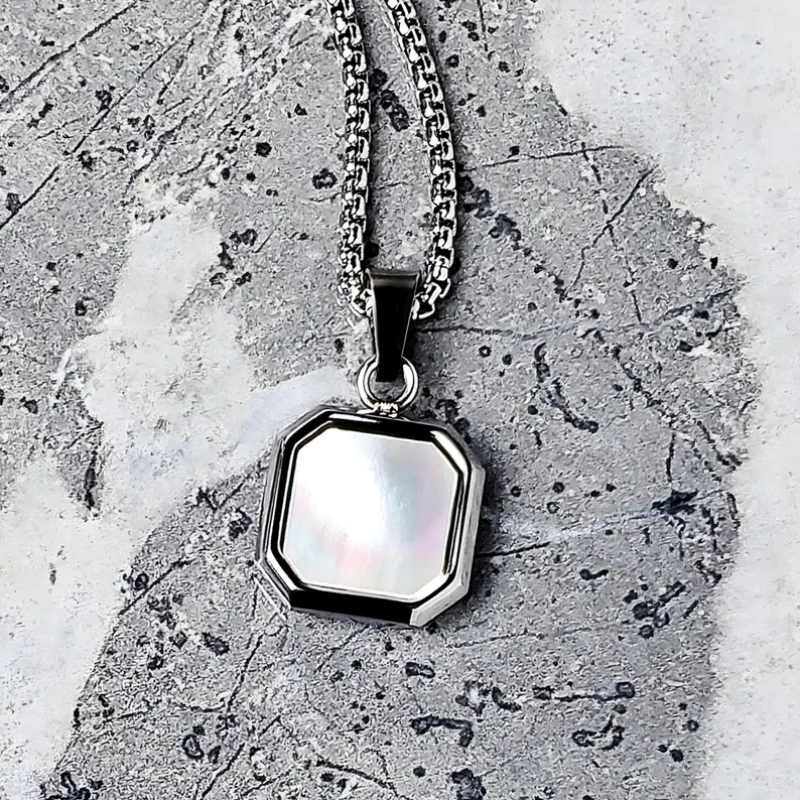 Unisex 316L Stainless Steel Square Pendant Necklace